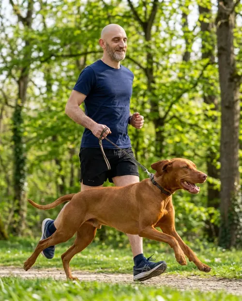 Un chien en promenade en forêt