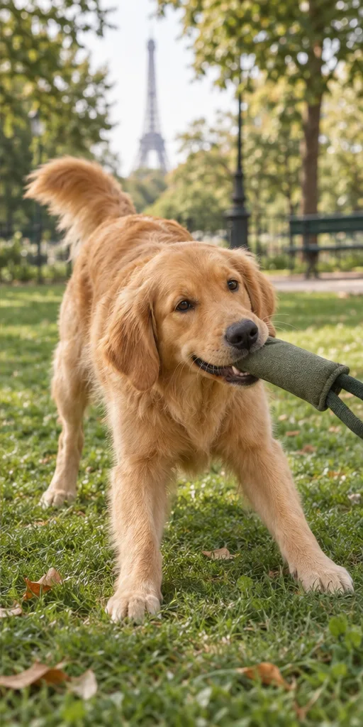 Illustration : un jeune chien de sept mois joue et apprend