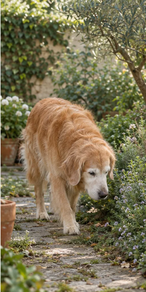 Illustration : un chien senior au museau grisonnant